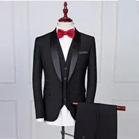 Svart Bröllop Tuxedos för Groomsmen 2017 Shawl Lapel One Button Tre Piece Custom Made Män Passar (Jacka + Byxor + Vest)