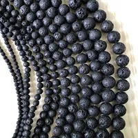 Fubaoying 16 "Naturliga svarta vulkaniska lavastrunda pärlor .4 6 8 10 12 14mm Smycken Armband Halsband Gratis Frakt Partihandel