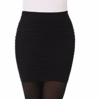 Partihandel- Heta nya mode kvinnliga damer sexiga blyerts kjol sömlös elastisk veck med hög midja smala minikjolar för kontorsfest billigt f2