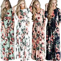 Femmes Floral Imprimer manches 3/4 Boho robe robe de soirée partie longue robe Maxi Summer Sundress Casual robes 10pcs OOA3240