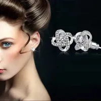 Jemmin Kristal Küpe Kadınlar için 925 Ayar Gümüş Düğüm Çiçek Saplama Küpe Brincos Bijoux Düğün Takı