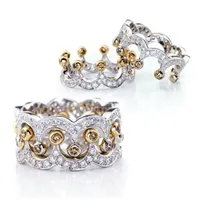 2018 Nieuwe Collectie Prachtige Luxe Sieraden 2 stks 925 Sterling Zilver Goud 5A Cubic Zirconia Diamond Women Wedding Band Bridal Ring Set Gift