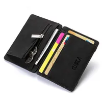 Multicolored Nubuck Leather Compact Magic Wallet and Credit / ID Case Holder Small Zipper Coin Pocket Wallet for Men and Women