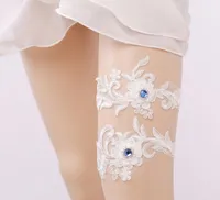 Blue Rhinstone Bridal Wedding Garter Femmes Garter White Brodery Gars Sexy Garters 2pcs / Set