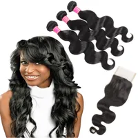 Meetu 8A Mink Peruvian Body Wave Human Hair Weave Bundles With Lace Closure Wholesale Brazilian for Women All Ages Natural Black 8-28inch