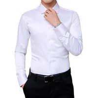 2018 가을 새로운 남자의 한국어 셔츠 웨딩 파티 긴 소매 드레스 셔츠 실크 흰색 턱시도 셔츠 남자 5XL