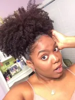 Grampo de cabelo sintético hairpieces clip em curto afro alta kinky curly cabelo humano 95g drawstring rabo de cavalo extensão do cabelo para as mulheres negras