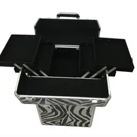 Ventas al por mayor 3-en-1 Draw-bar Box Design Portable Leopard Grain Maquillaje Maletín Blanco Storage Boxes Bins