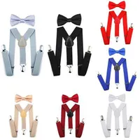Verstellbare elastische Kinder Hosenträger mit Bowtie Fliege Set Matching Krawatten Outfits Suspender Für Mädchen Junge 7 Farben Bybyes