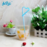 Wholesale 50Pcs Reclosable Plastic Drink Storage Zipper Bag with Hand hole Transparent Frosted Stand up Pouch Beverage bag 450ml