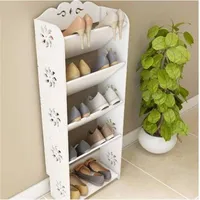 Household storage collection storage rack Wood-plastic Board Five Tiers Bevel Carved Shoe Rack White Shoe rack