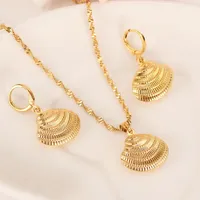 Africa 14K Yellow Fine Solid Gold GF cute shell Necklace earrings Trendy women Men Jewelry Charm Pendant Chain Animal Lucky Jewelry set