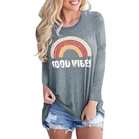 좋은 VIBE 긴 소매 T 셔츠는 캐주얼 인쇄 크루 넥 티셔츠 봄 가을 얇은 티셔츠 4 색 핫 판매 여성 탑을 여자