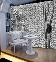European 3D Curtain Tiger black and white 3D Blackout Curtains Living room 3D Kids room Curtain Hooks Polyester