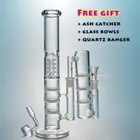 Straight Tube Hookahs Glas Vatten Bongs Triple Percolator Bong Beecomb Perc Pipes Birdcage Perc med Ash Catcher Dab Rigs 18mm Joint Oil Rig