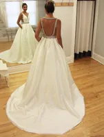 Gelinlik A-Line Backless Mat Saten Düğün Dressek Custom Made Gelin Kıyafeti Vestido de Noiva