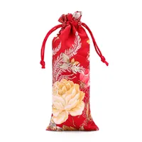 Nouveau rallonger chinois tissu cadeau sac peigne Floral bijoux soie brocart pochette petit cordon sacs pour emballage 7x18 cm 3pcs / lot
