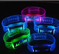 Led Rave Toy Happy Word Flashing Wristband Glow Bangles Bands Jelly Bracelets 80s 80&#039;s Fancy Dress Kid Party Favors Presents LED Armband