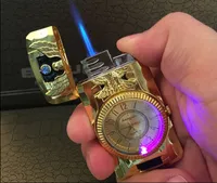 2 in 1 Jet Torch Quartz Horloge Sigarettenaansteker Butaan Gas Hervulbaar Winddicht Blauw Schrob Vlam Metaal Voor Keuken Eagle Gecko Belt Gold