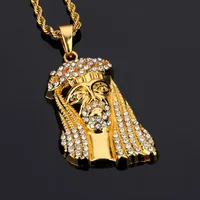 Mens Iced Out Gesù Collana pendente Collana strass CZ Stone Gesù Gesù God Collane Collane Hip Hop Crystal Jewelry Twist Cains Regalo