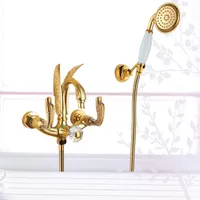 Ti-Gold Wand montiert Schwan Griffe Schwan Badewanne Dusche Filler Wasserhahn mit Handbrause 2 Löcher
