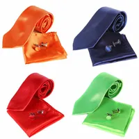 Neck Tie Cuff Länkar Handkerchief Set 20 Färger 145 * 8cm Solid Färg Slipsar Slips För Fars Dag Business Tie Present Gratis Frakt
