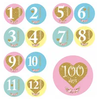 13 stks / partij Baby Maandelijkse Foto Stickers 1-12 Maand +100 Dagen Set Stickers DIY Fotoalbum Cartoon Baby Photo Props