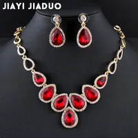 whole salejiayijiaduo Hot african Jewelry set Gold-color cystal necklace set and earrings for women Red crystal wedding jewelry