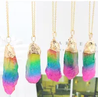 Pendentif en cristal arc-en-ciel coloré artisanat cadeaux collier en pierre naturelle en forme de goutte multi couleur irrégulière livraison gratuite
