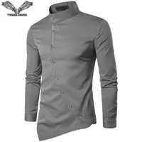 Visada Jauna 2018 Nouveau Mode Mode Coton Chemise à manches longues Couleur Solide Couleur Slim Fit Chemises Hommes Casual Irregular Homme Homme Robe N8931