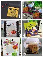 100-pack 10 * 10 cm Halloween Trick or Treat Tassen Halloween Tassen Halloween Party Gift Verpakking Zelfklevende Koekjes Candy Bag
