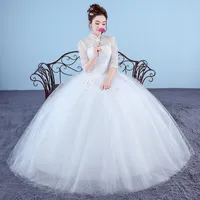 Real Photo Wedding Dresses 2018 Estilo Red gola alta coreano romântica Bride rendas princesa com ouro bordado Vestido de Novia