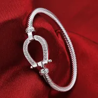 Bracciali con fibbia in cristallo di lusso austriaco con cinturini a braccialetti con fibbia a forma di U per le donne Bracciali di lusso placcato in argento per le donne