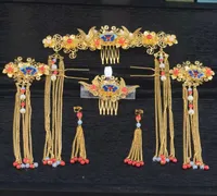 Nouvel An chinois de mariée Accessoires d'or magnifique costume Coiffe Hanfu étapes Secouer Rétro bijoux de mariée set