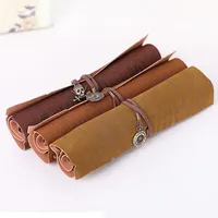 Hot Sale Retro Pirate Treasure Map Roll Up PU Leather Pencil Case Pen Bags Make Up Holder gift
