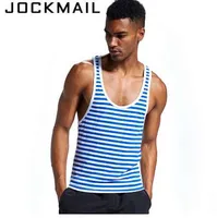 JOCKMAIL Nuevo verano Tank Top hombres algodón Striped tight bodybuiding suave respirable Chaleco Camiseta VeLow-cut muscular