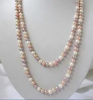Largo 48" collar de perlas cultivadas de Akoya 7-8m m natural Multicolor