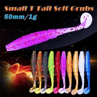 Small T Tail Soft Grubs Bait 5cm 1g 15cm/lot Colorful Realistic artificial Worms fishing Lure