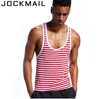 JOCKMAIL Brand 2018 Nuevo verano sin mangas de los hombres de algodón Striped tight bodybuiding suave transpirable Chaleco Camiseta VeLow-cut muscular