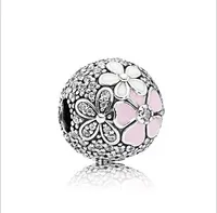 Passt sterling silber armband 30 stück rosa magnolie kristall perlen charme für diy europäischen stil schlangenkette mode diy schmuck großhandel