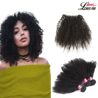 Mongolian Afro Kinky Curly Hair Extension weave Afro Kinky Virginの髪を織り直事パート4 * 4閉鎖モンゴル人間の髪3/4バンドル