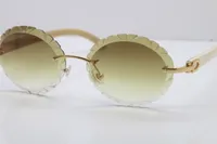 Bianco Genuino Occhiali da sole rotondi naturali Nuovi occhiali vintage 8200761 senza montatura unisex all'aperto Occhiali da guida Atteggiamento Accessori moda