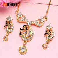 MINHIN Conjuntos de joyas de compromiso de lujo para las mujeres Pendientes del collar de cristal Set Dubai Jewelry Sets Boda Conjunto de regalos de oro