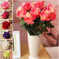 17pcs Silk Artificial Flowers Roses Home Tabletop Party Wedding Decoration Fake Flower Diy Bouquets Gifts Blue Pink White Purple