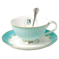 Vintage Royal Bone China Tea Cups Kaffee Milch Teetasse und Untertasse und Löffel Sets Blue Boxed Set Geschenk 7-Oz