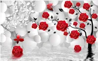 Custom Photo Wallpaper 3D Stereo Original 3d sphere background rose tree reflection TV background wall Wall Mural Wall Paper Painting