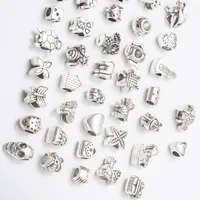 200PCS / Lot 40 Style Big Hole Loose Beads Charm för Pandora DIY Smycken Armband för European BraceletNecklace