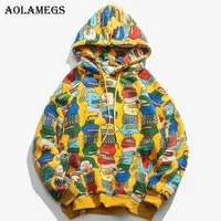AOLAMGS Hoodies Männer Cartoon gedruckt mit Kapuze dicker Pullover Sweatshirt Männer High Street Fashion Hip Hop Streetwear Hoodie Herbst