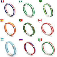 Coupe du monde de football de l'équipe de football Bracelet en cuir avec Charms drapeau national Stripe main Tresse Wristband fans cadeaux
