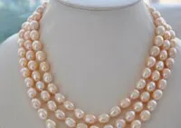 Livraison gratuite @@ AS2035 3row 12mm rose collier de perles de culture d'eau douce